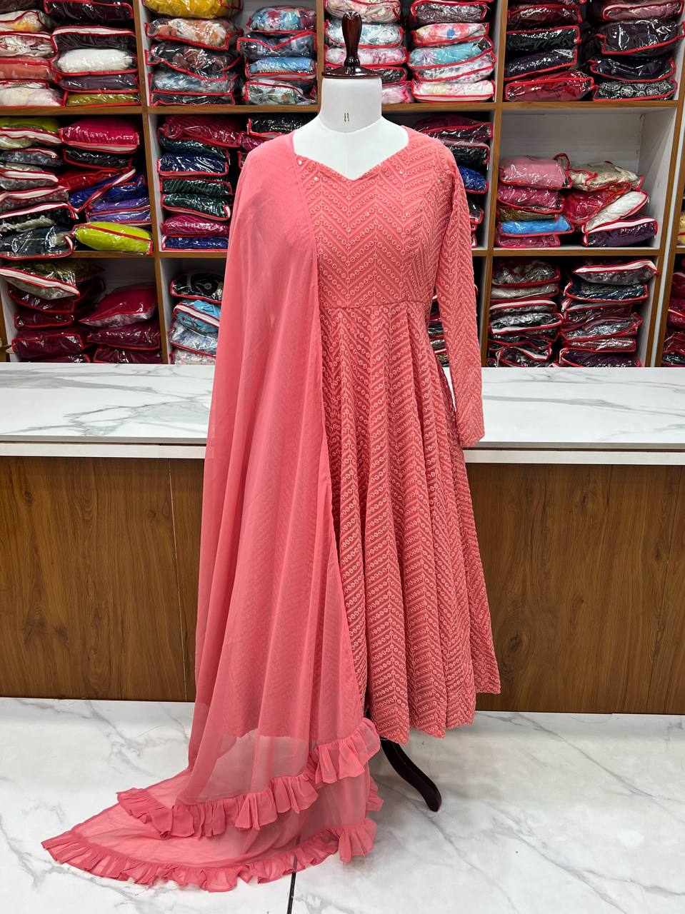 Lucknowi Sequence Work Georgette Anarkali Suit