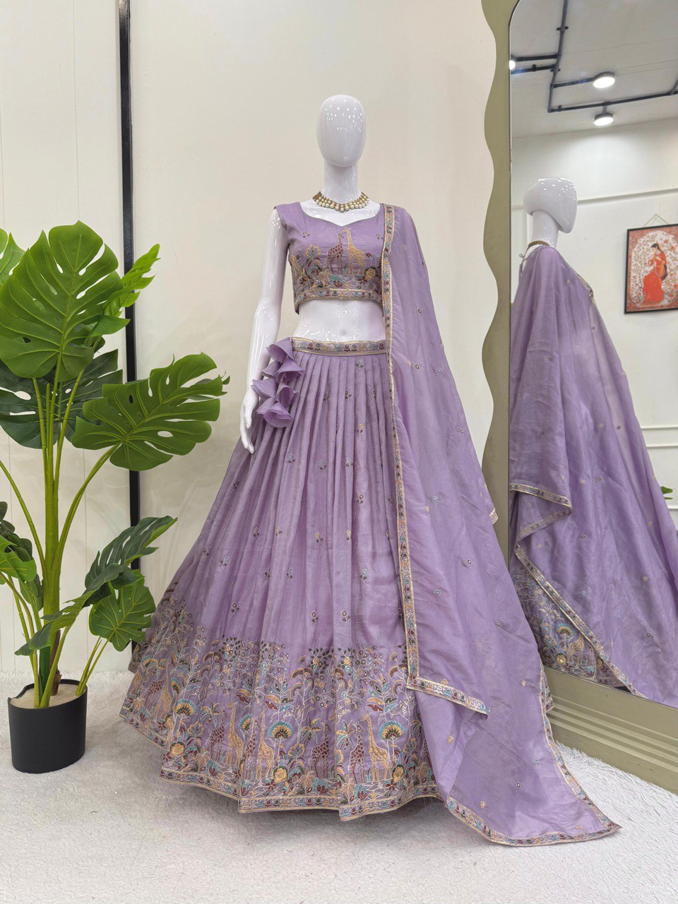 Premium Gold Crush Silk Lehenga Choli with Sequin & Thread Embroidery