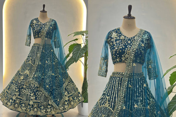 Elegant Sequins & Coding Embroidered Butterfly Net Lehenga Choli Set
