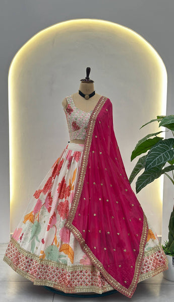 Elegant Chinon Silk Digital Print Lehenga Choli with Sequins Work