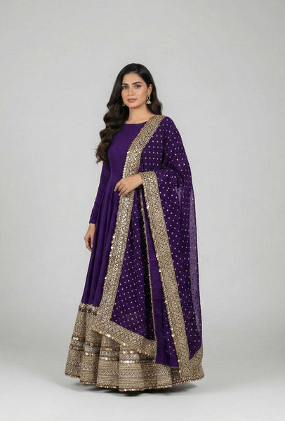 Exquisite Roman Silk Anarkali Gown Set