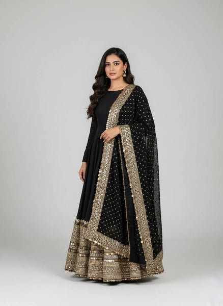 Exquisite Roman Silk Anarkali Gown Set