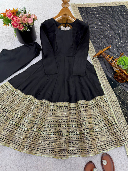 Exquisite Roman Silk Anarkali Gown Set