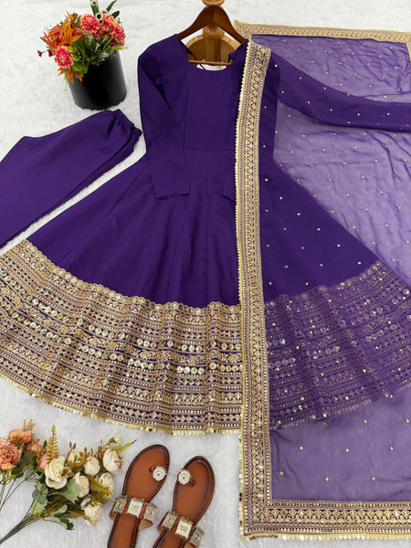 Exquisite Roman Silk Anarkali Gown Set