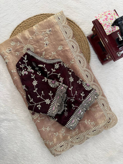 Exquisite Heavy Fendy Silk Saree with Intricate Thread & Sequence Work