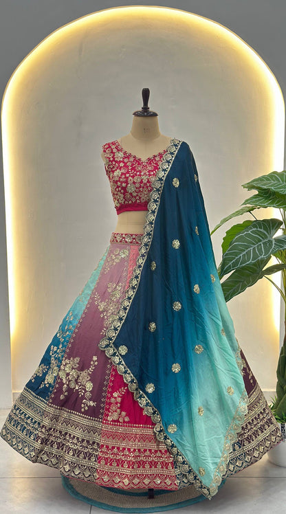 Radiant Chinon Silk Embroidered Lehenga Choli Set – Traditional Elegance