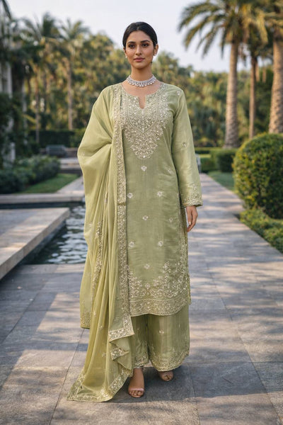 Elegant JMC Silk Three-Piece Set with Intricate Thread Work