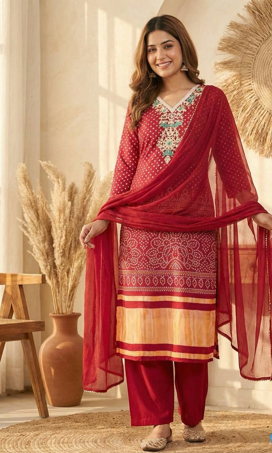 Bandhani Print Chinon Salwar Kameez Set