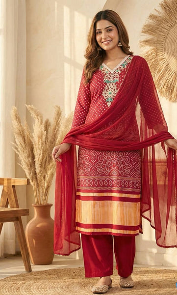 Bandhani Print Chinon Salwar Kameez Set