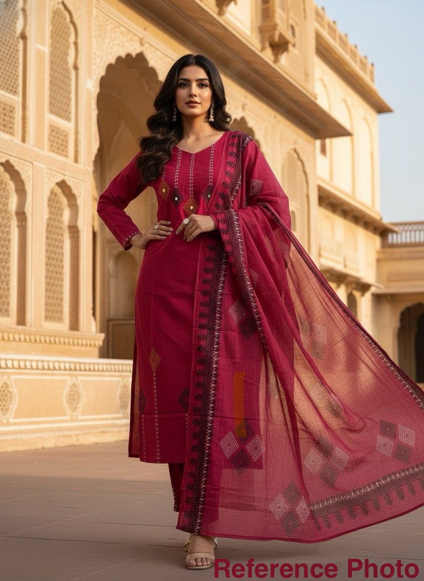 Cherry Hand Block Printed Pure Cotton Suit Set