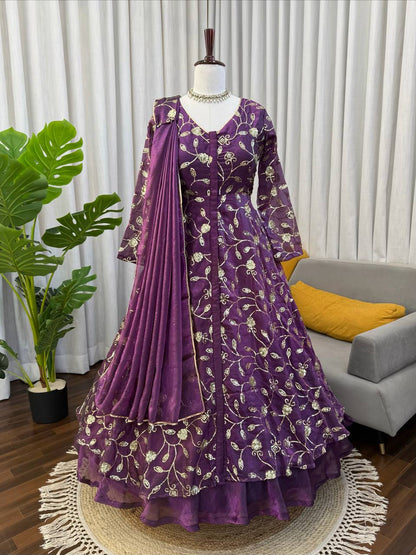 Heavy Fendy Silk Embroidered Gown Set