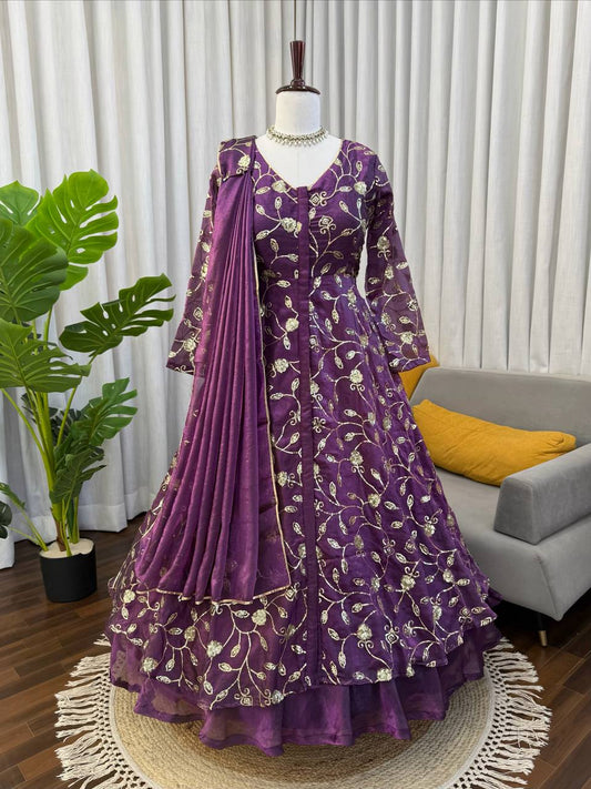 Heavy Fendy Silk Embroidered Gown Set
