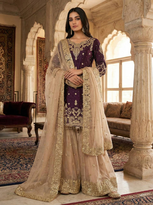 Heavy GMY Silk Embroidered Sharara Suit Set