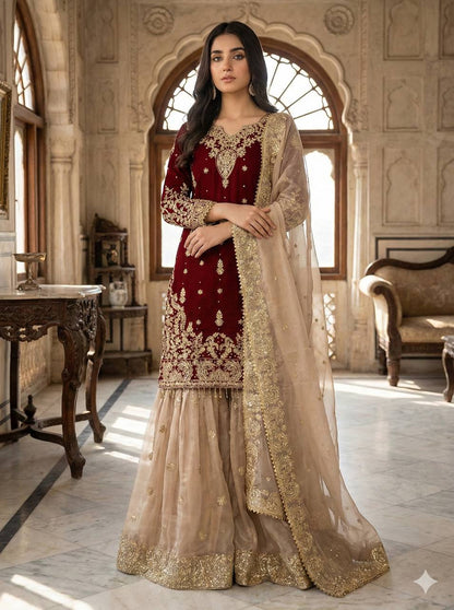 Heavy GMY Silk Embroidered Sharara Suit Set