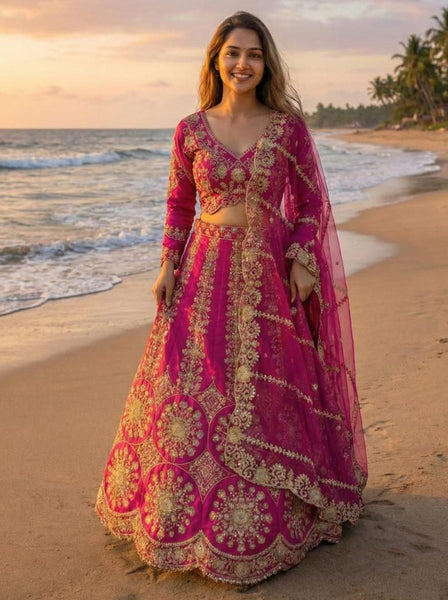 Two-Tone Silk Designer Lehenga Choli with Intricate Thread & Sequins Work