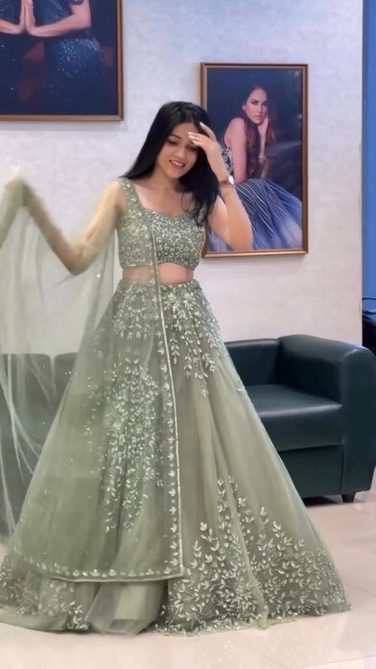 Butterfly Net Lehenga Choli with Sequence Coding Work - 4.5M Flair, Size 44