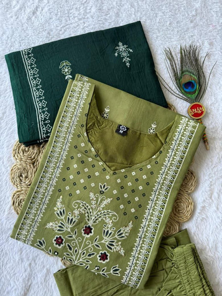 Pista Green Hand Block Printed Pure Cotton Suit Set