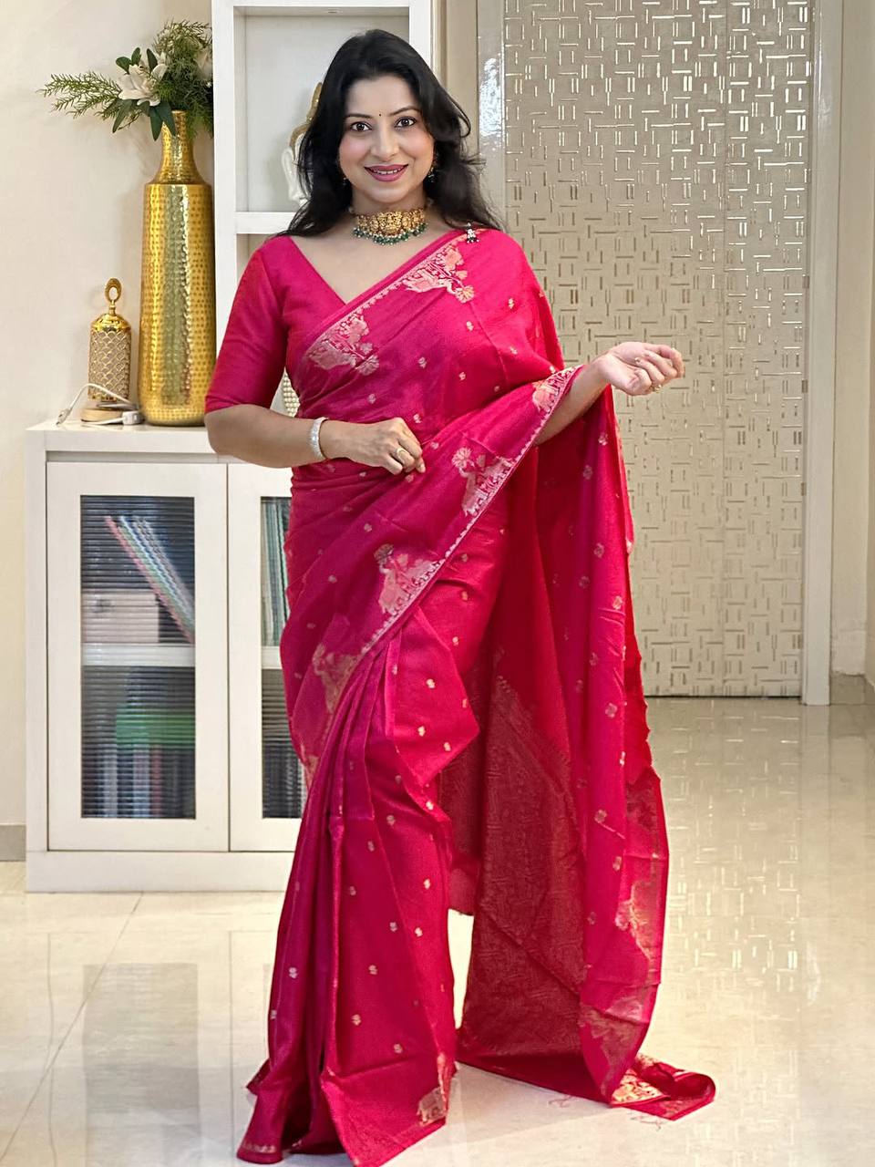 Soft Banarasi Silk Saree | Rich Jacquard Weaving &amp; Golden Zari