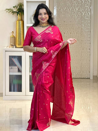 Soft Banarasi Silk Saree | Rich Jacquard Weaving &amp; Golden Zari