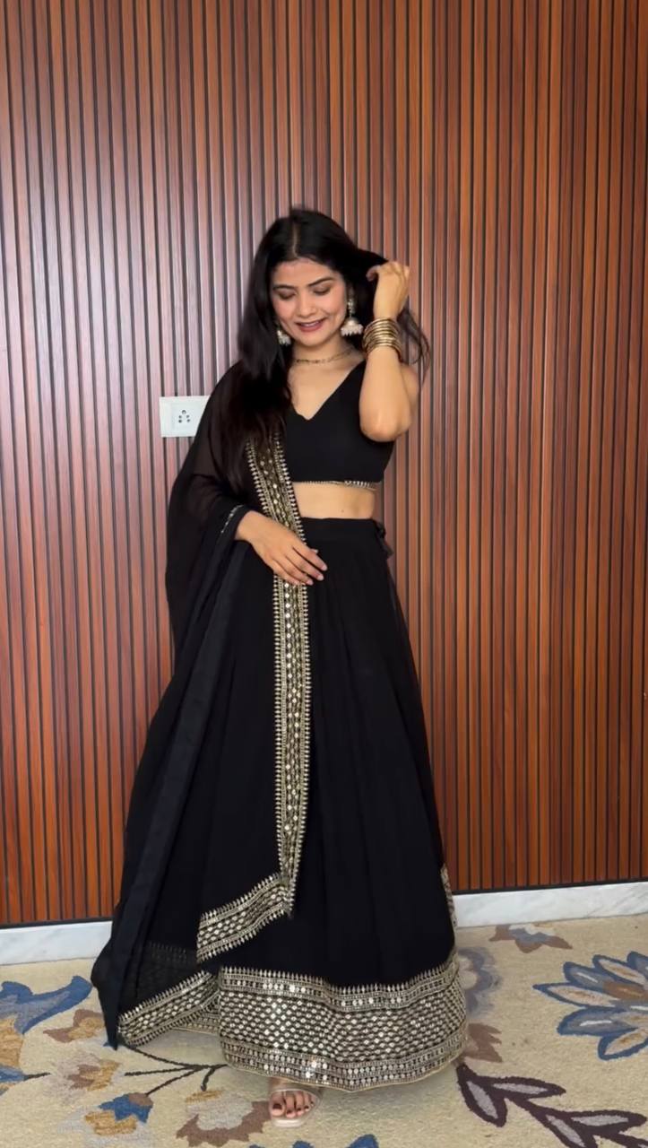 Exquisite Faux Georgette Embroidered Lehenga Choli Set