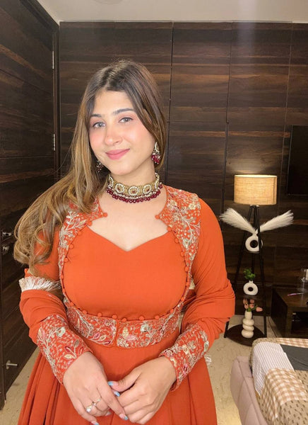 Designer Maxi Anarkali Suit with Embroidered Koti (Jacket)