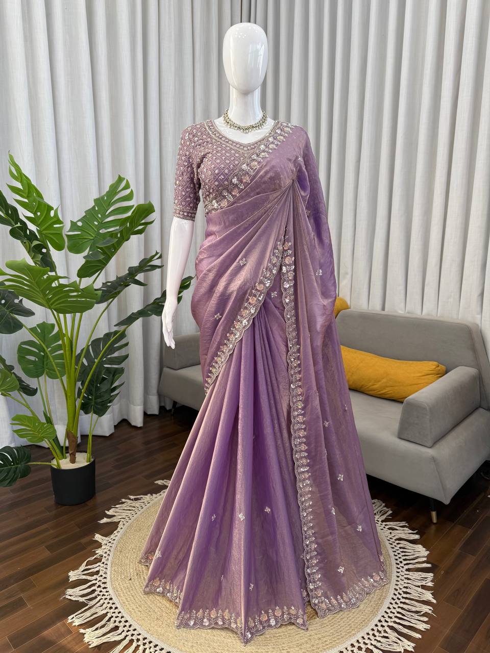 Fendy Silk Designer Saree with Bead &amp; Sequence Embellishments