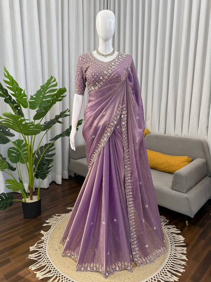 Fendy Silk Designer Saree with Bead &amp; Sequence Embellishments
