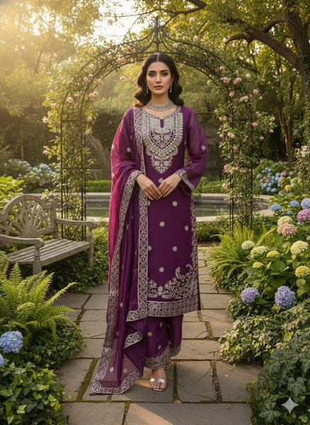 Exquisite JMC Silk Thread-Work Suit Set