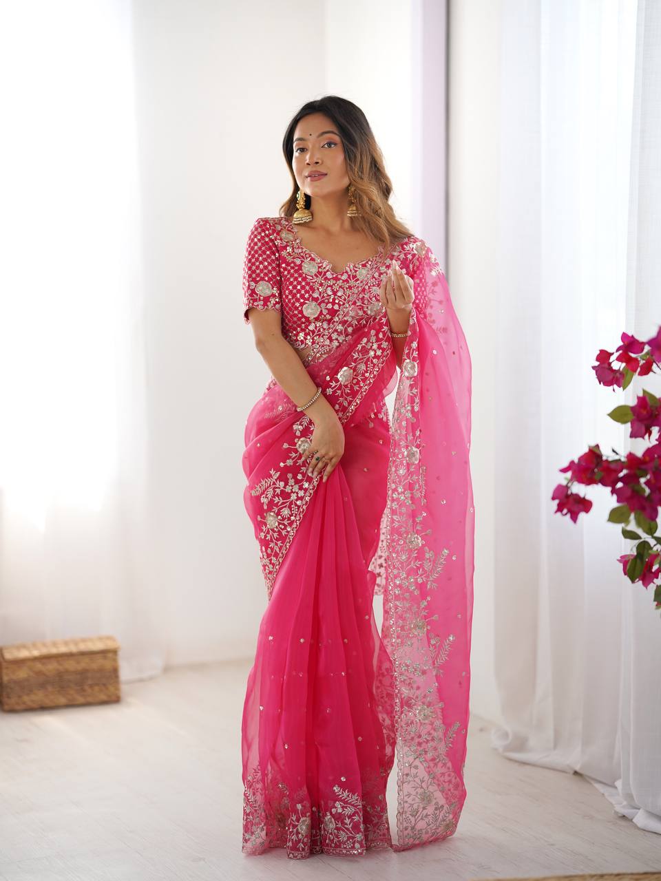 Exquisite Heavy Organza Silk Saree with Sequin Embroidery