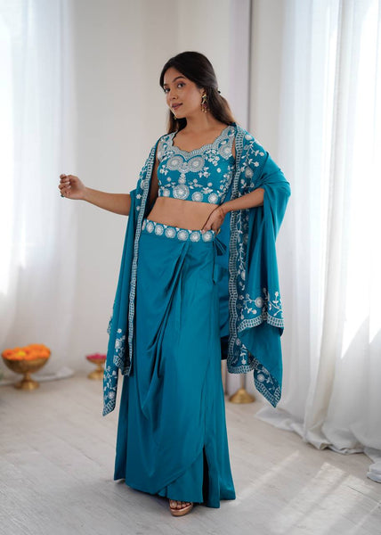 Indo-Western French Crepe Dhoti Set with Sequined Shrug