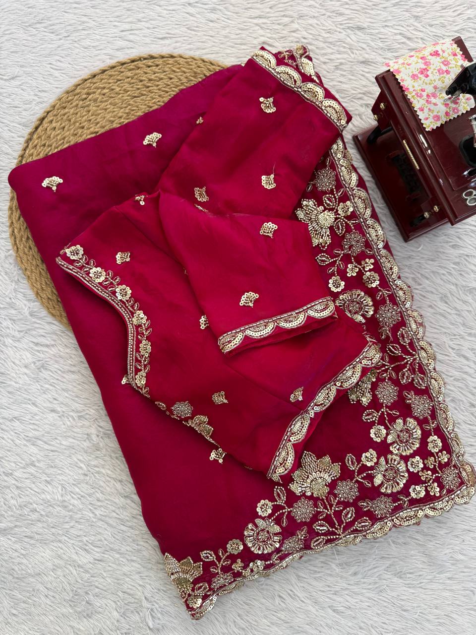 Exquisite Fendy Silk Saree with Heavy Beadwork