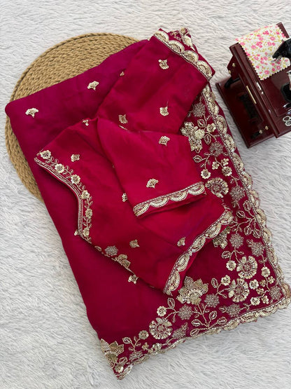 Exquisite Fendy Silk Saree with Heavy Beadwork