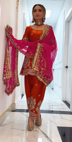 Heavy Fandy Crushi Silk Embroidered Salwar Suit Set