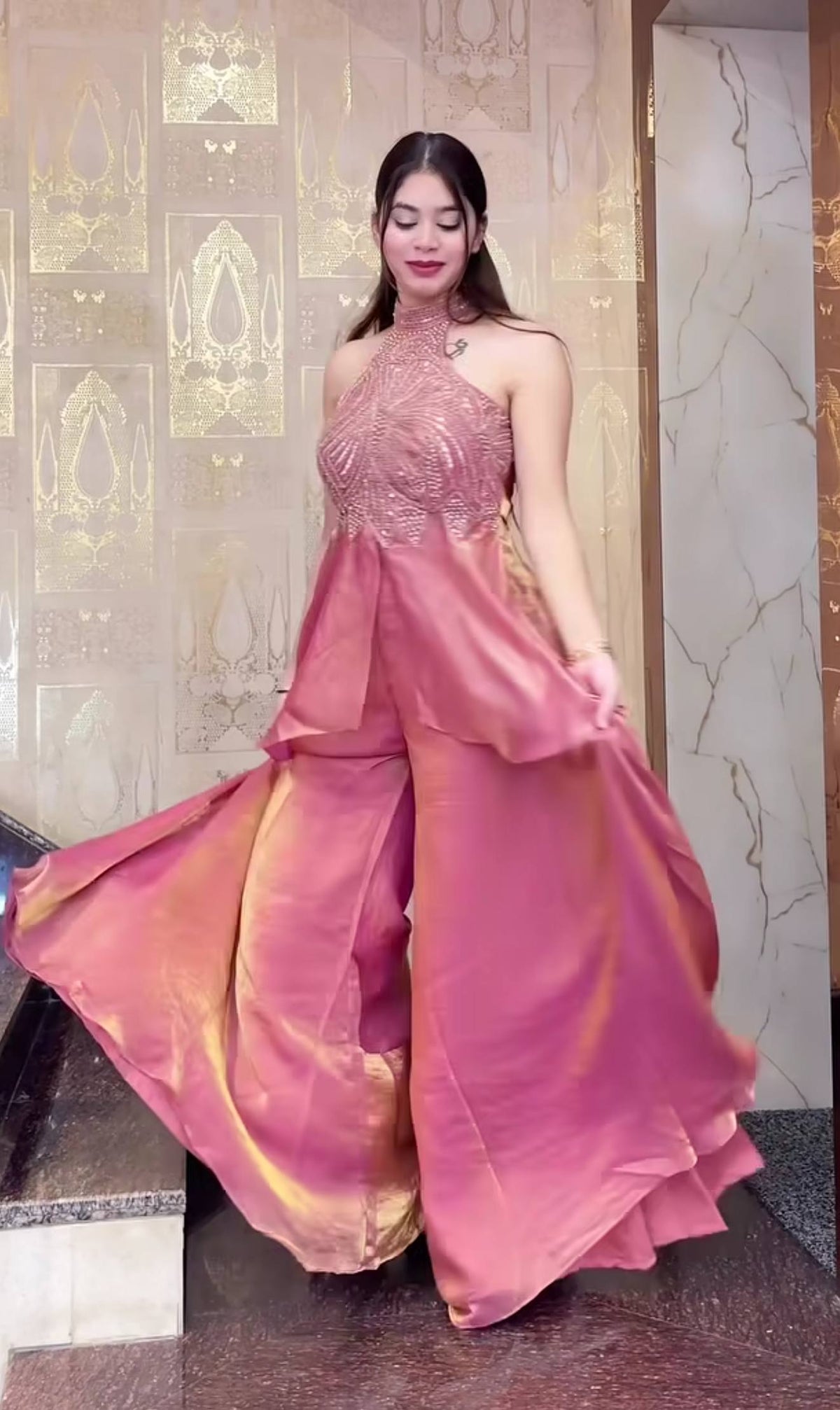 Exquisite Fandy Silk Handcrafted Sharara Set