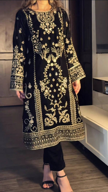 Exquisite Korean Satin Silk Embroidered Suit Set