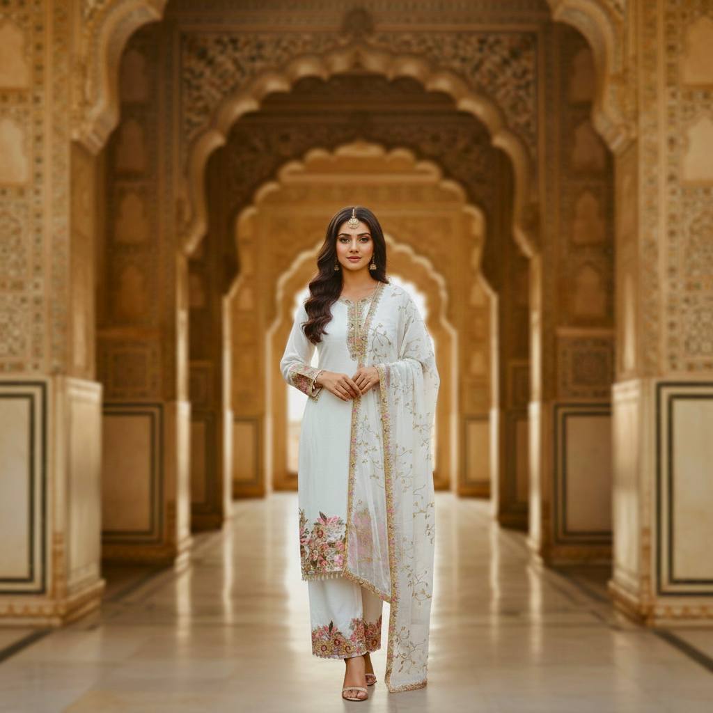 Exquisite Faux Georgette Embroidered Palazzo Set