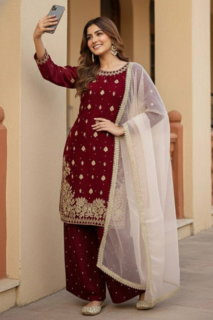 Exquisite GMY Silk Salwar Suit with Handcrafted Details