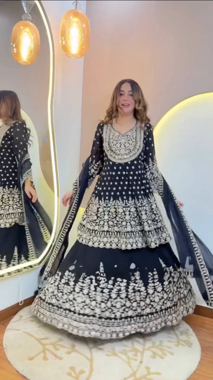 Exquisite Faux Georgette Embroidered Lehenga Choli Set