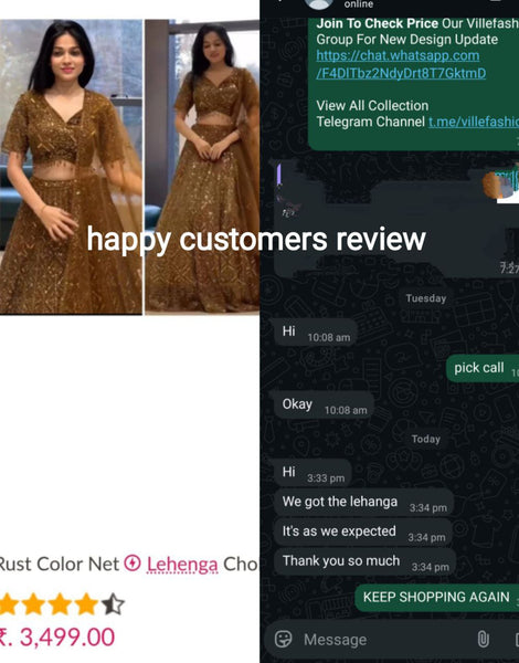 Rust Color Net Lehenga Choli For Women