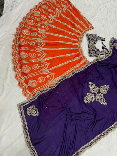Premium Two-Tone Silk Lehenga Choli with Heavy Embroidery & Sequins Work - Semi-Stitched Ethnic Wear