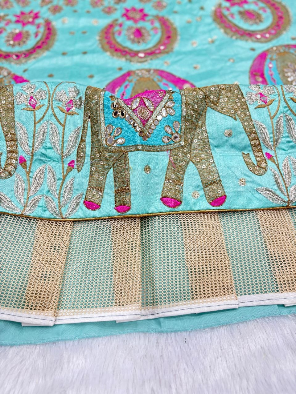 Premium Slub Silk Bridal Lehenga Choli with Intricate Embroidery & Foil Mirror Work