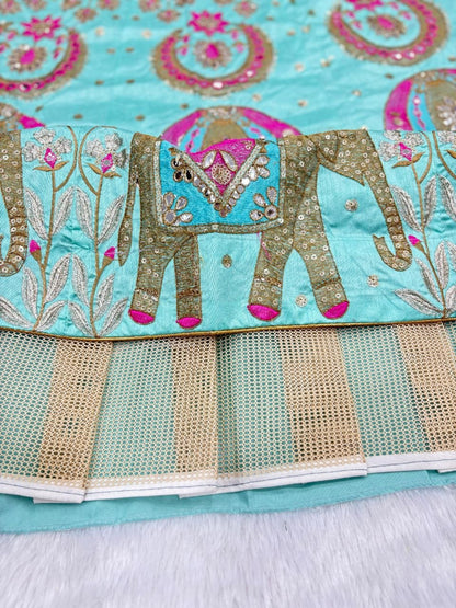 Premium Slub Silk Bridal Lehenga Choli with Intricate Embroidery & Foil Mirror Work