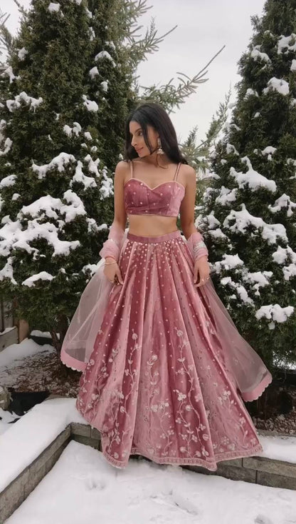 Elegant Japan Satin Lehenga Choli with Coding Dori Sequence Work