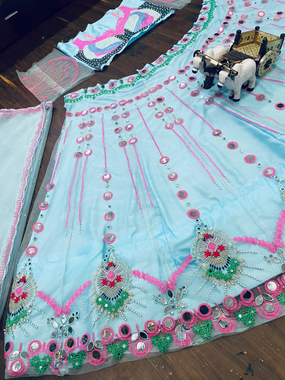 Designer Soft Butterfly Net Lehenga Choli with Real Mirror and Pearl Work - 3.5M Flare and Cancan