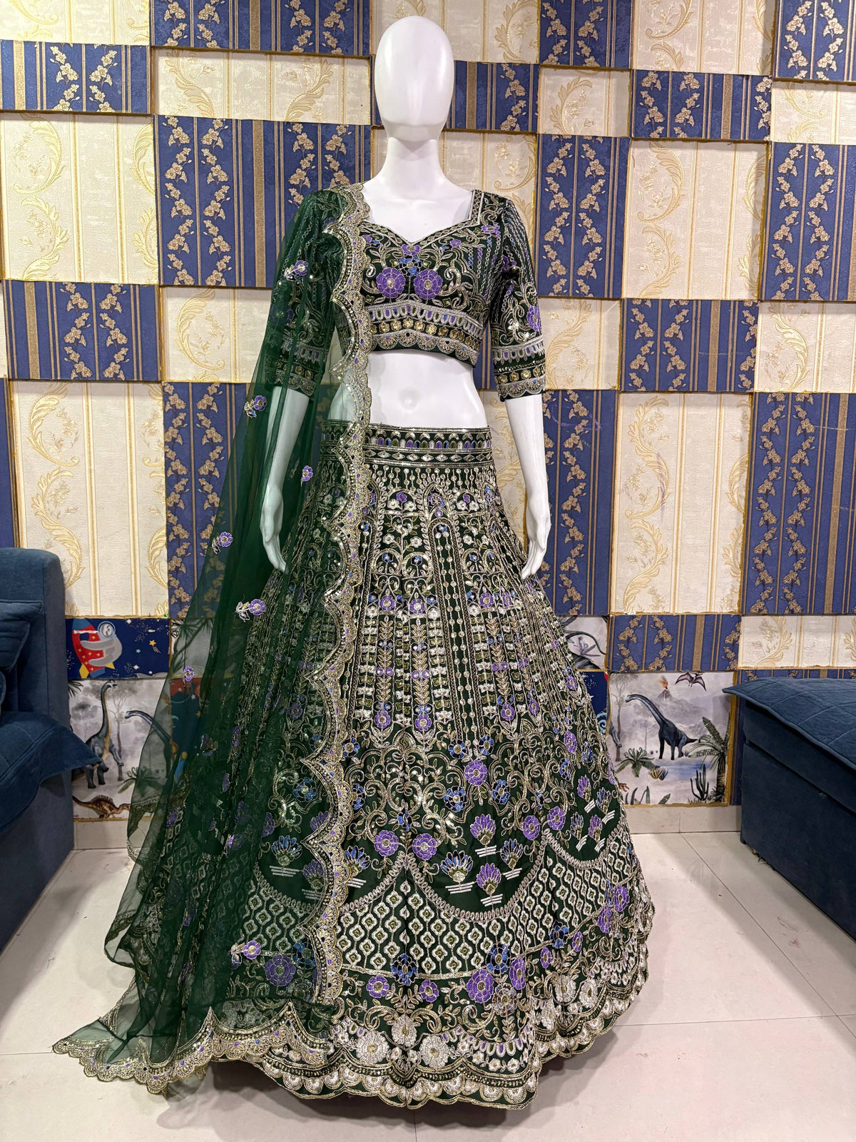 Heavy Mono Satin Silk Lehenga with Coding Sequins Work