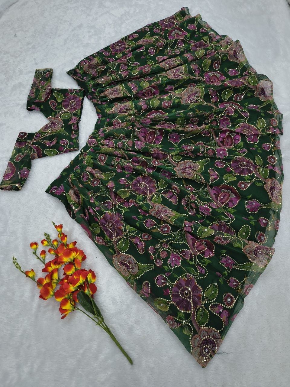 Premium Taby Silk Hand-Worked Lehenga Choli – Digital Floral Print