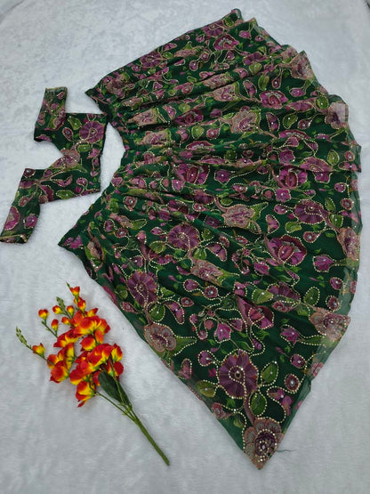 Premium Taby Silk Hand-Worked Lehenga Choli – Digital Floral Print