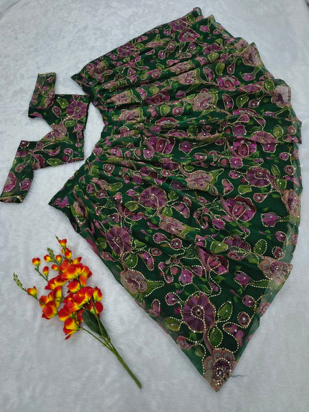Premium Taby Silk Hand-Worked Lehenga Choli – Digital Floral Print