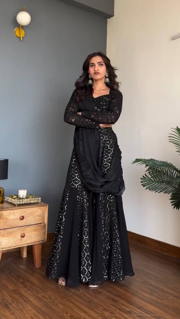 Designer Faux Georgette Sharara Set Heavy Sequence Thread Work