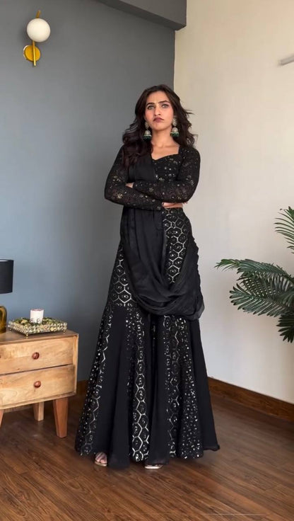 Designer Faux Georgette Sharara Set Heavy Sequence Thread Work